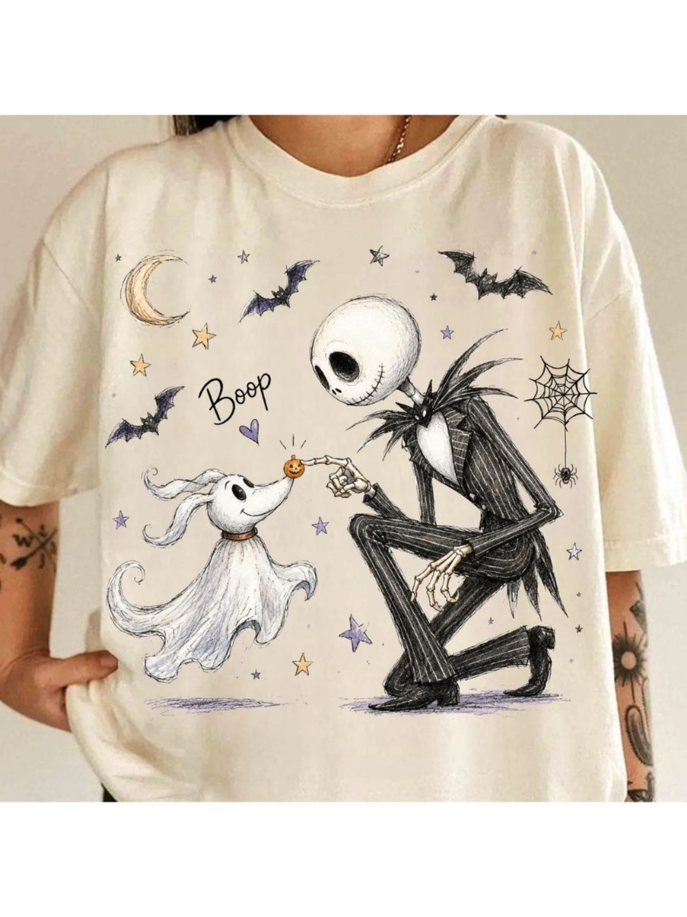 White Jack Skellington & Zero Kids Costume T-Shirt | Off White